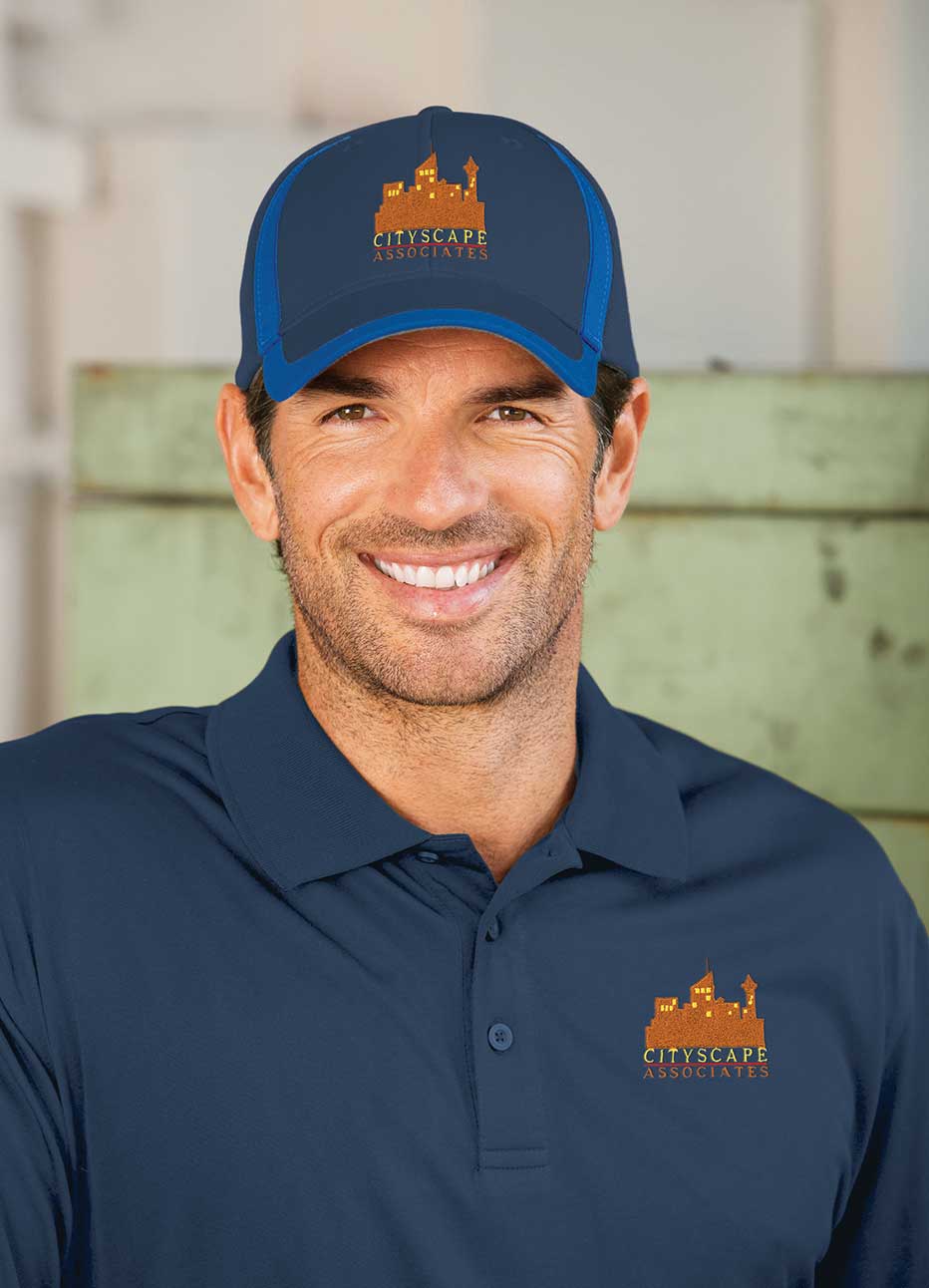 image of man wearing hat with embroidered logo